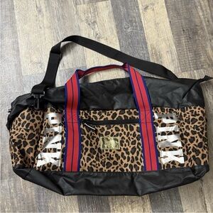 Victoria’s Secret PINK Leopard Print Duffel Bag with Red Straps